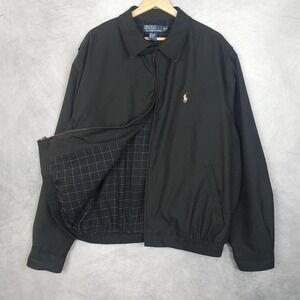 Polo Ralph Lauren Harrington Jacket Mens XL Black Full Zip Plaid Lined Nice